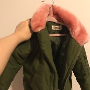 Buffalo Bomber Jacket with pink fur collar